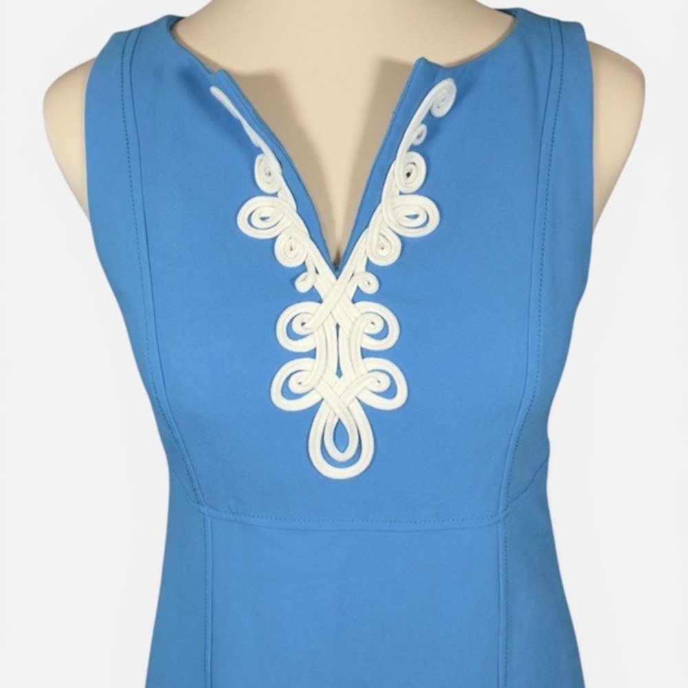Lilly Pulitzer Blue Soutache Trim Shift Dress Sleeveless Split Neck‎ Size 0 - Picture 3 of 10